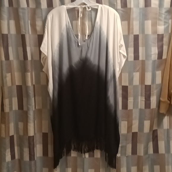 The Golden Globe Clothing multi-colored tie-dye scoop neck tie-up dress w fringe - Picture 9 of 13